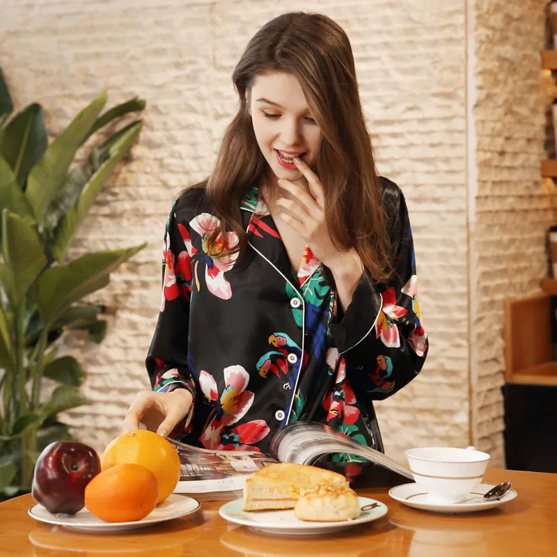 Новая модель шелковые пижамы женские весенне осенние брюки с длинными рукавами