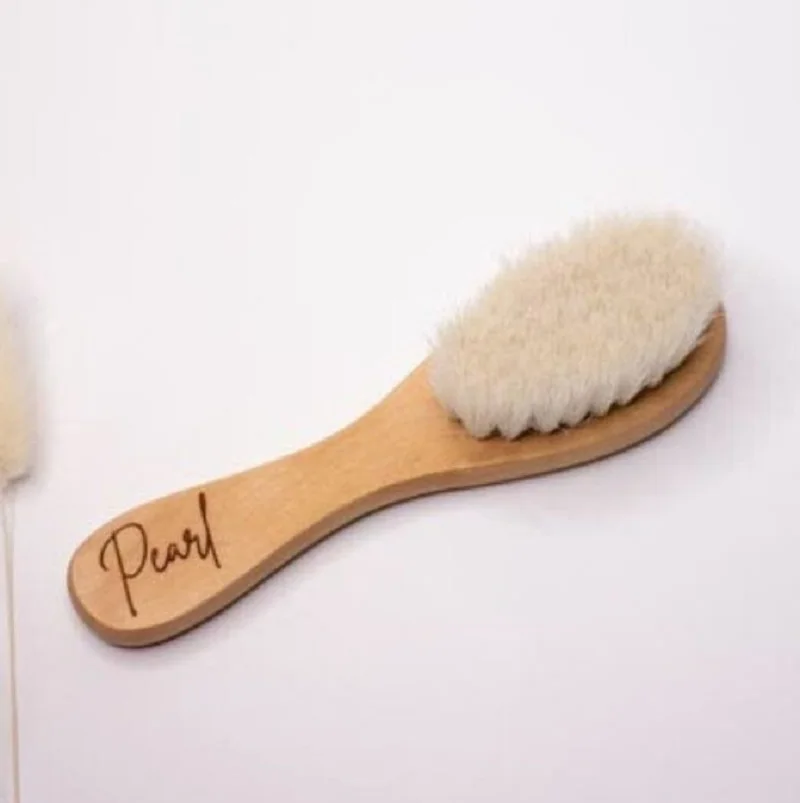 

Personalized Wooden Baby Hairbrush Soft Goat Bristles for Newborns Baby Hair Brush Newborn Gift Baby Shower Gift