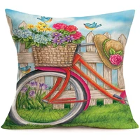 royalours pillow covers spring summer theme flower bicycle birds decorative cotton linen square throw waist pillow case