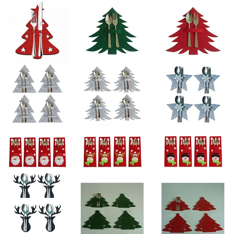 

Christmas Cutlery Cover Bag Cloth Santa Claus Tree Snowman For Kitchen Tableware Knife Fork Cover Holder Dinner Table Decoration