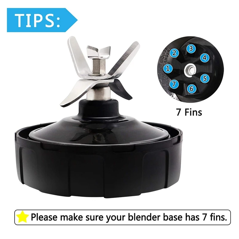 

2Pcs 7 FINS Extractor Blades Replacement Part Bottom Blade for Nutri Ninja Auto IQ BL642 NN102 BL2013