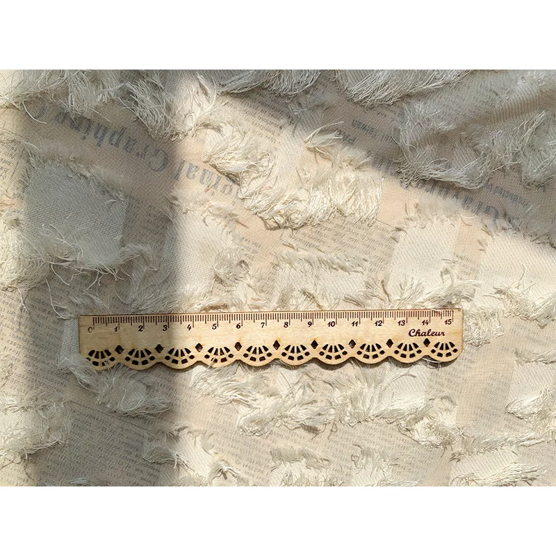 

Apricot Chiffon dress shirt fabric jacquard tassel fabric hairy beard fabric by the meter