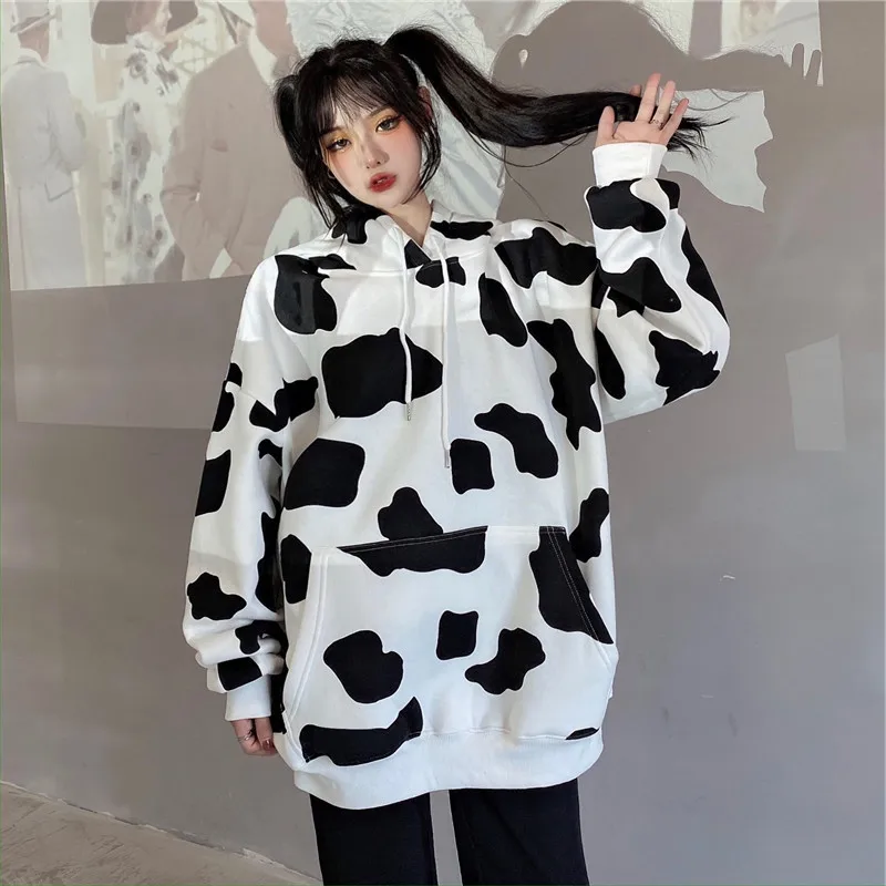 

Cows Hooded Sweater Women Winter Tops Plus Velvet Winter Clothes 2021 New Oversize Coat Bf Lazy Casual Jacket Hoodies Women