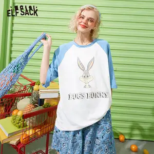 ELFSACKповседневные женские комплекты синего цвета с принтом героев мультфильмов; Осенние женские корейские комплекты с короткими рукавами в стиле эльфа; Милый пляжный комплект из 2 предметов; 2020