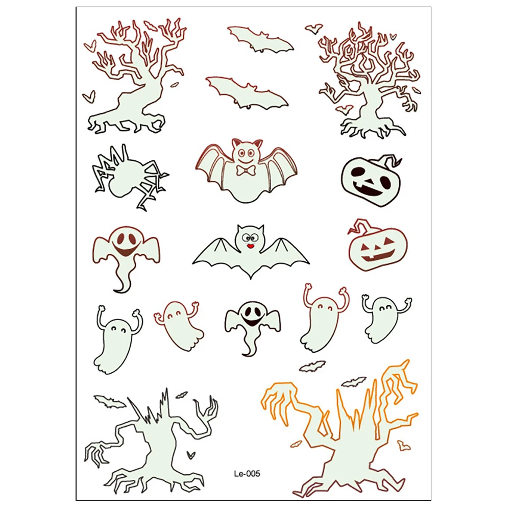 1 лист Хэллоуин светящаяся Татуировка призрак Тати для детей поддельные