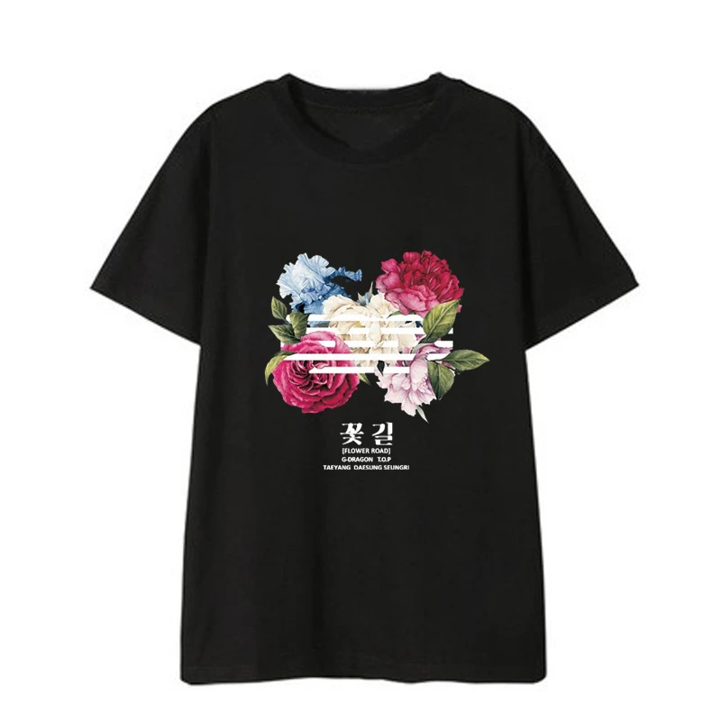 Kpop BIGBANG FLOWER ROAD GD Топ альбом рубашки уличная свободная одежда футболка Топы с