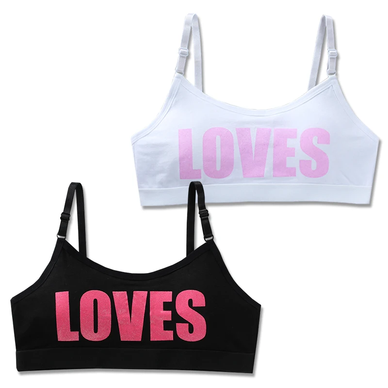 

2 Pcs/Lot Cotton Young Girls Training Puberty Bras Sport Kids Letter Tops Tanks Girls Underwear Bras Children for 8-18Years Old