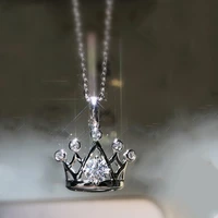 exquisite silver color crown necklace for women elegant charm zircon crystal necklace wedding jewelry gifts