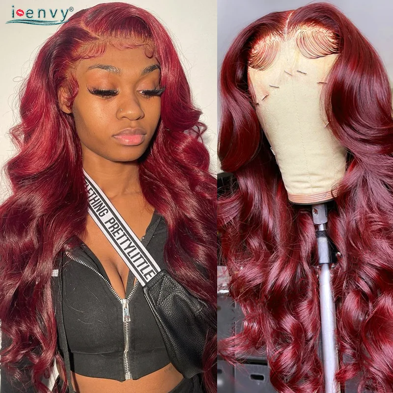 Colored Burgundy 99J Red Lace Front Human Hair Wigs For Women Brazilian Body Wave 13x4x4 HD Lace Frontal Wig Human Hair Prepluck