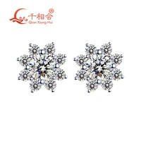 white color 925 silver flowers 5 75mm with 2 5mm round shape cubic zirocnia stone ear stud earings