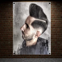 mens beard classic hairstyle poster wall sticker high quality banner flag canvas painting wall hanging barber shop wall decor c