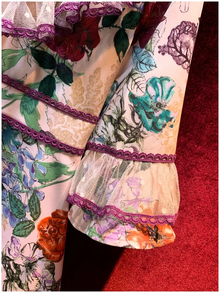 Svoryxiu High End Винтаж Платье с цветочным принтом Для женщин Flare SleeveTiered кружевным гофрированным воротником осень вечерние взлетно-посадочной полосы мини платье vestdios