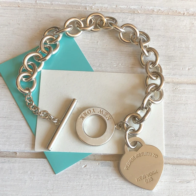 

Tiffon 1:1 925 Sterling Silver Epoxy, Splash Heart Brand Buckle Bracelet, Classic Fashion High-Quality Valentine Jewelry Gift