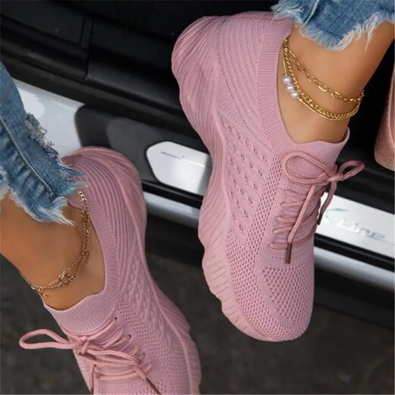 

Large size sports women's shoes new fashion casual womens platform sneakers comfortable mesh breathable lace-up women loafers