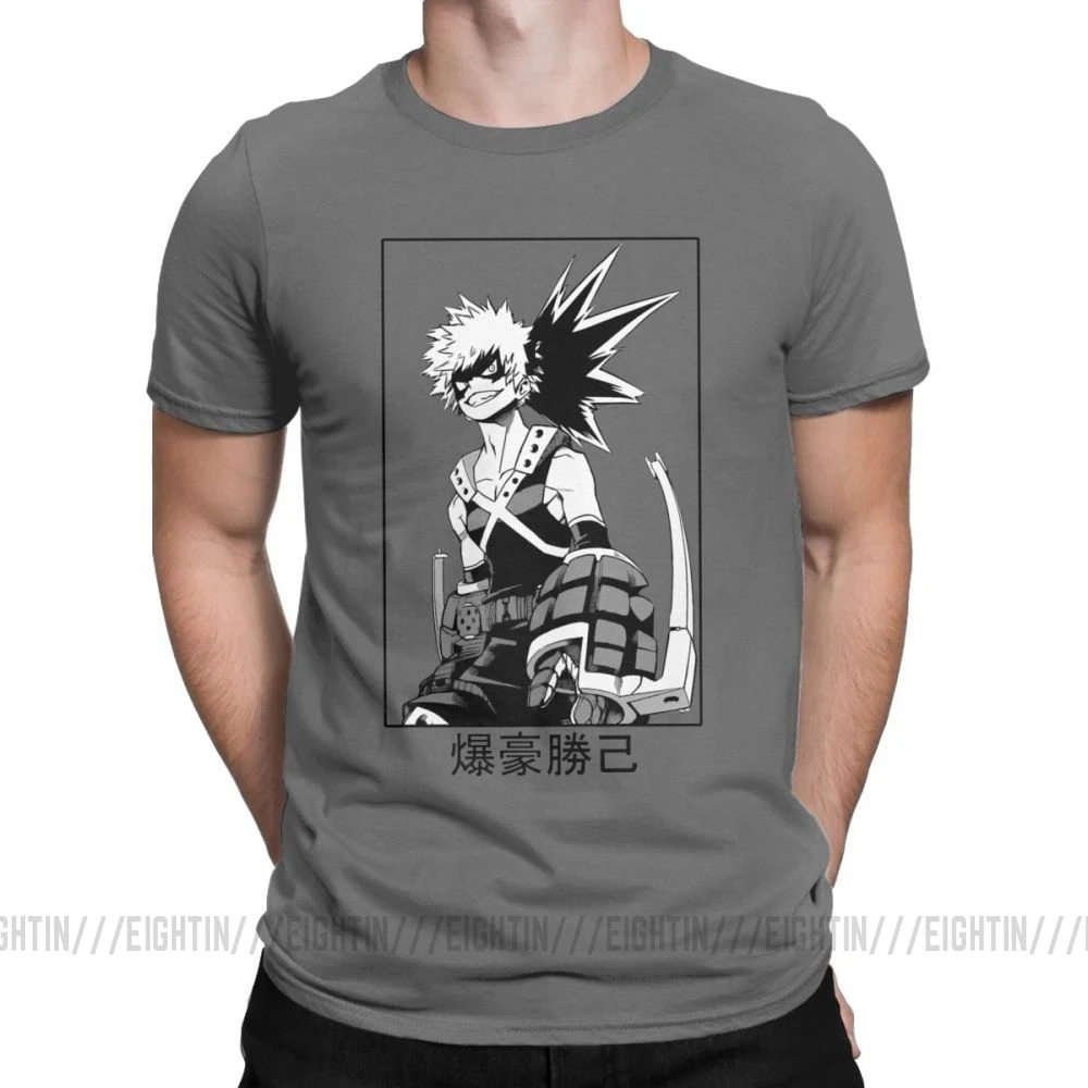 Мужская футболка с надписью «Katsuki Bakugo», футболка с надписью «My Hero Academy», новинка, топы с короткими рукавами и круглым вырезом, хлопковые футболки размера плюс - Цвет: Темно-серый