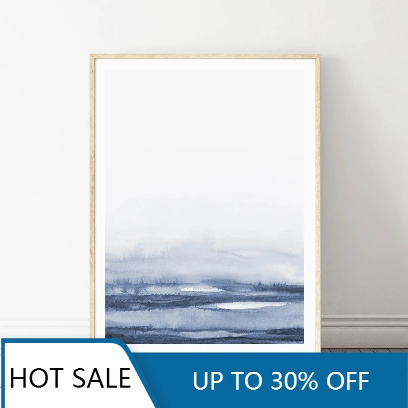 Синяя настенная живопись на холсте плакаты принты абстрактная Гора лес