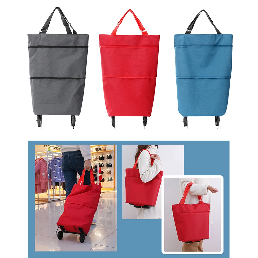 

Foldable Portable Shopping Storage Bags Trolley Bag Food Grocery Cart On Wheels