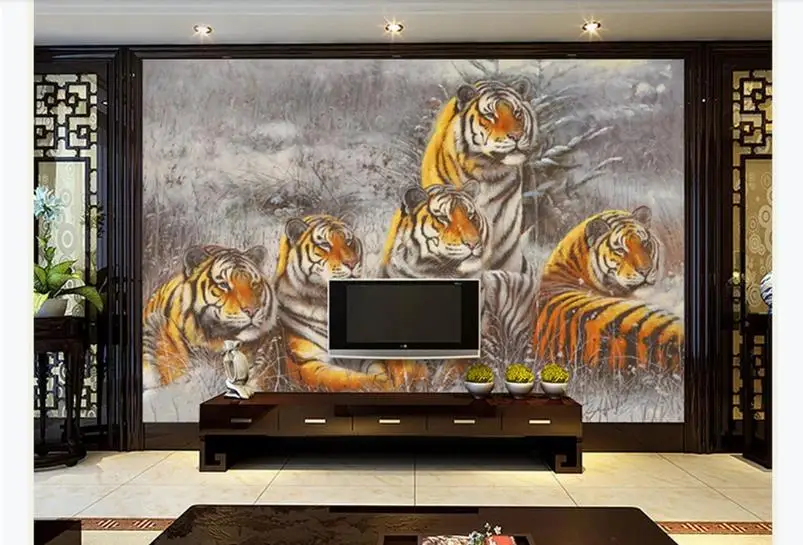 3D настенные фрески дизайн масляная печать тигры детские обои Современная