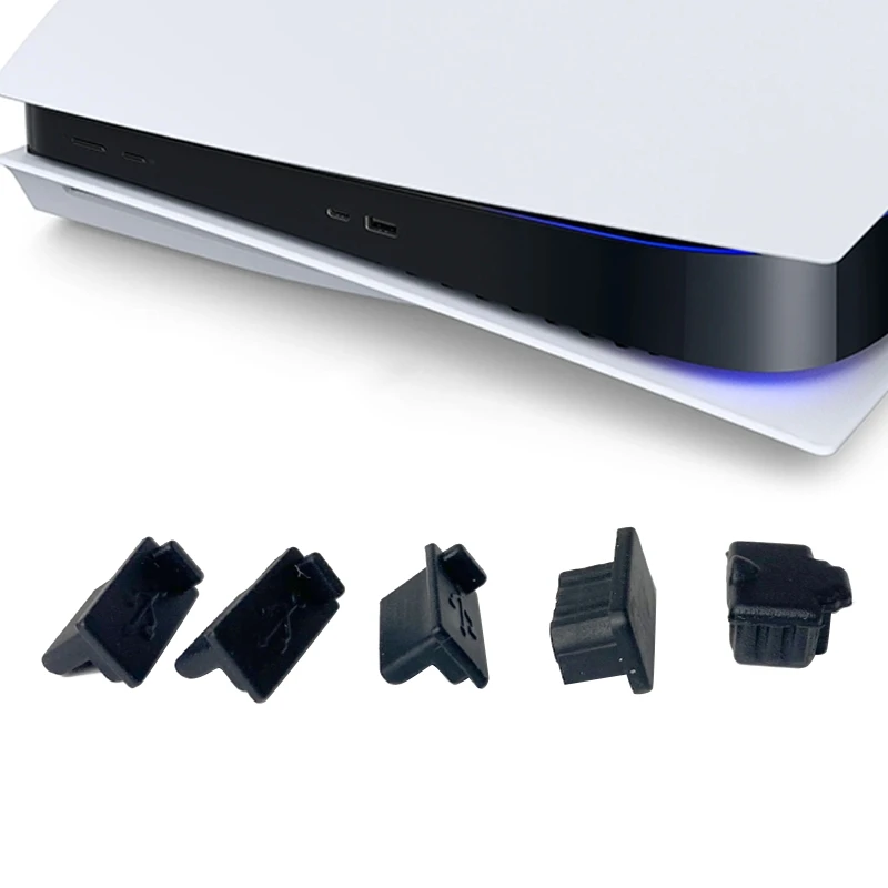 

6pcs /7pcs Black Silicone Dust Plugs Set USB HDM Interface Anti-dust Cover Dustproof Plug for PS5 Game Console Accessories Parts