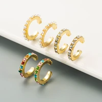 1pair gold ear cuff zircons clip earrings for women fake piercing helix cartilage tragus ring no piercing rainbow ear jewelry