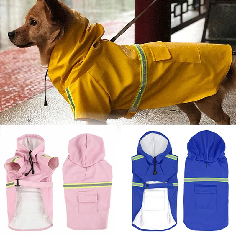 

Pet Dog Raincoat Reflective Puppy Rain Coat with Hood Reflective Waterproof Dog Clothes Breathable Pet Cat Small Dog Rainwear