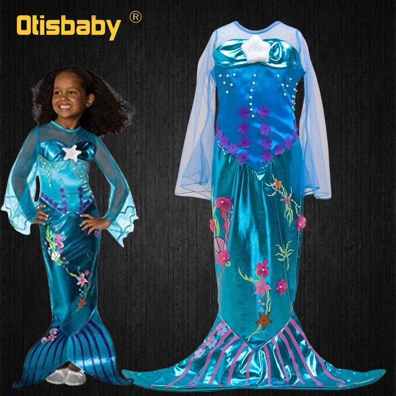 Girls New Year Party Ariel Princess Dress Girl Gorgeous Little Mermaid Dresses Blue Costume for Kids Children Clothing | Мать и ребенок