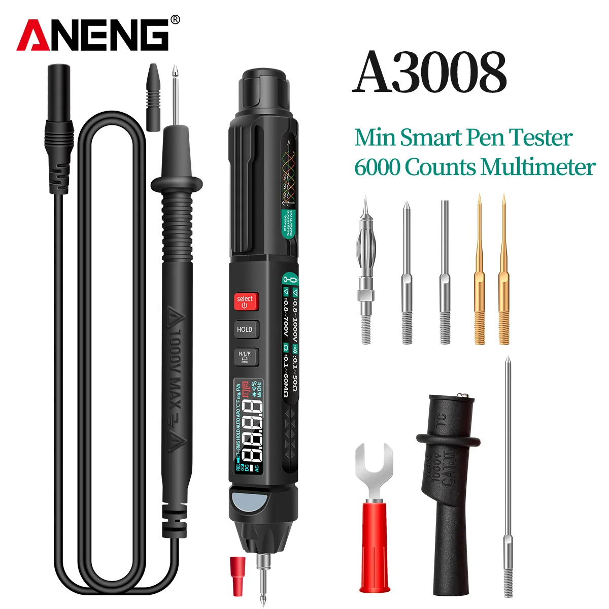 ANENG A3008 Цифровой мультиметр Авто интеллигентая (ый) сенсорная ручка тестер 6000