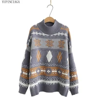 women warm sweaters 2020 new winter casual loose high neck pullover jumper thick sweater harajuku jacquard knit pullover