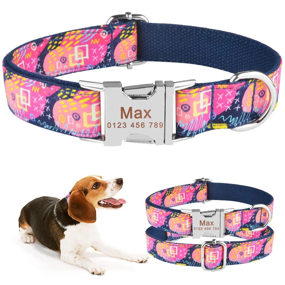 

Personalized Dog Collar Nylon Adjustable Free Engraved Name Small Large Pet