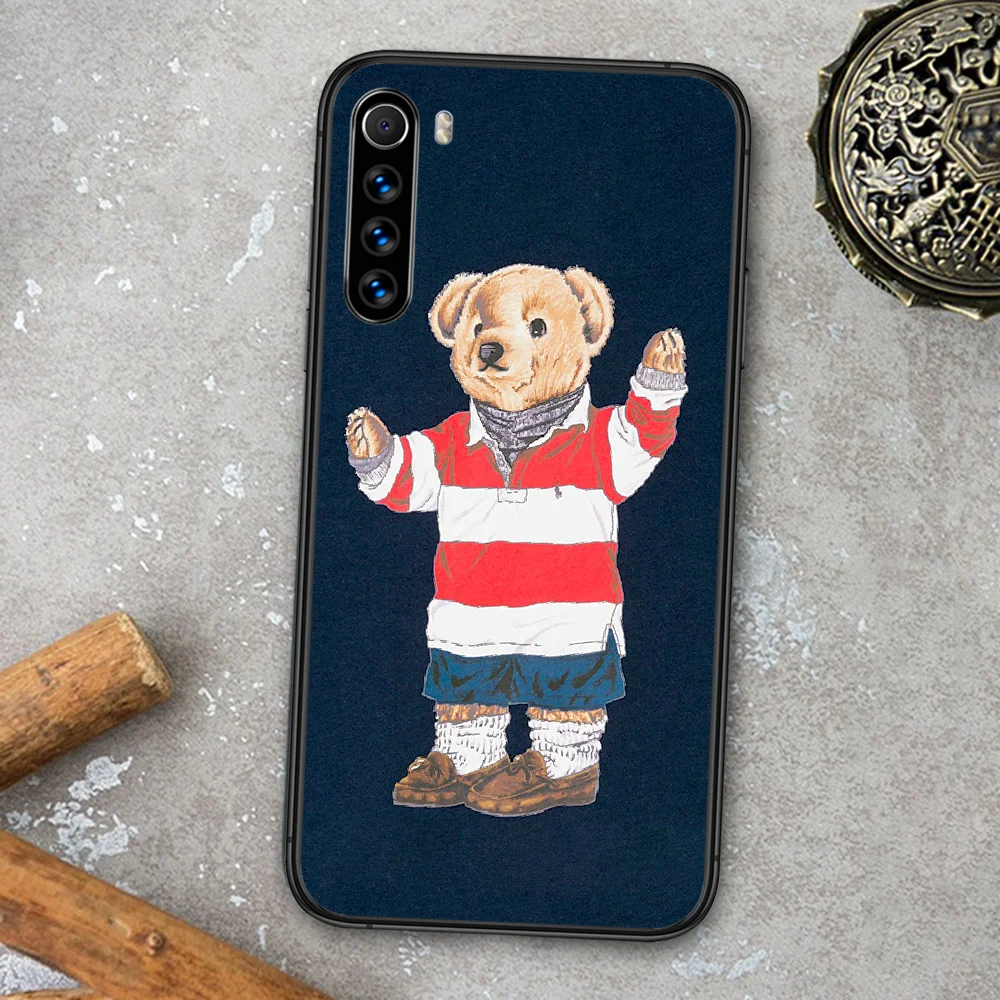 

Polos Cartoon Bear Phone Case For Xiaomi Redmi Note 7 8 8T 9 9S 4X 7 7A 9A K30 Pro Ultra black Waterproof Tpu Hoesjes Luxury