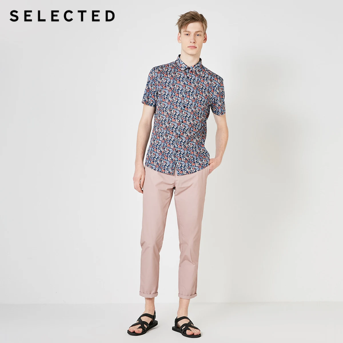 Мужская хлопковая Повседневная рубашка с короткими рукавами принтом в стиле