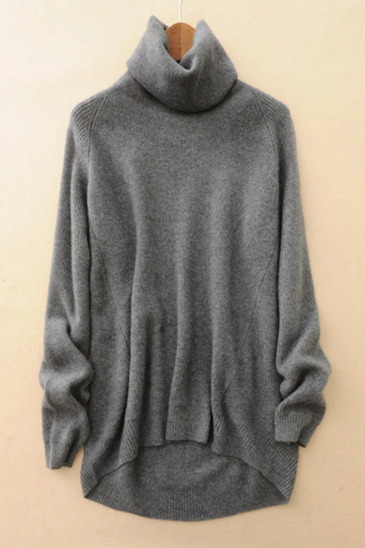 cashmere knit women casual pullover sweater irregular long piles high collar solid color one&ampover size | Женская одежда