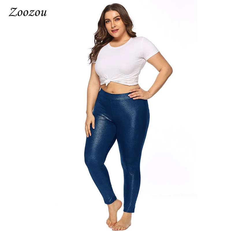 Women Shiny Metallic Holographic Leggings Plus Size 4XL 5XL High Waist Elastic Slim Long Leggings Female Stretch Skinny Trousers