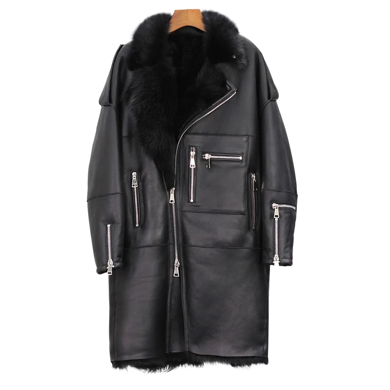 lady Genuine leather Jacket women shearling Toscany jacket Real Fur Coat double-faced fur jacket Long Fur Warm Winter Coat