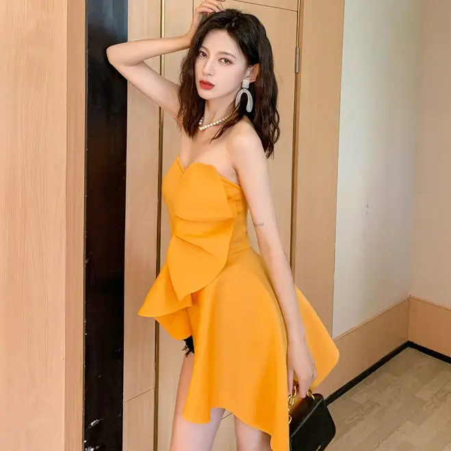 

New Irregular Ruffles Chic Tube Top Sexy Slash Neck Off Shoulder Strapless Shirt Summer Women's Elegant Sleeveless Tank Blouses