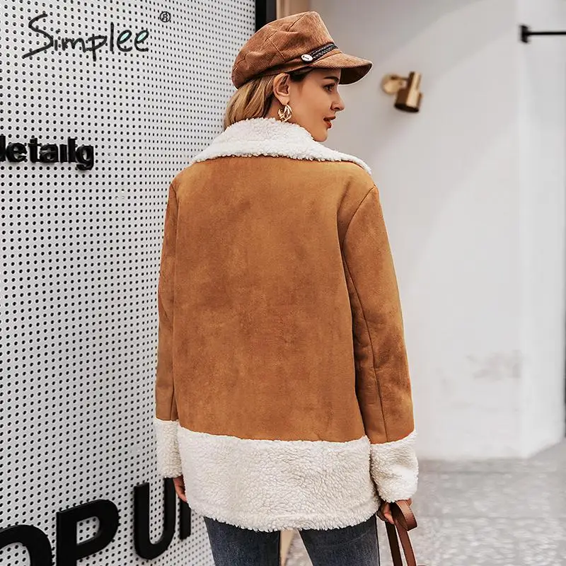 Simplee винтажные коричневый осенние пальто замшевые лоскутные изделия