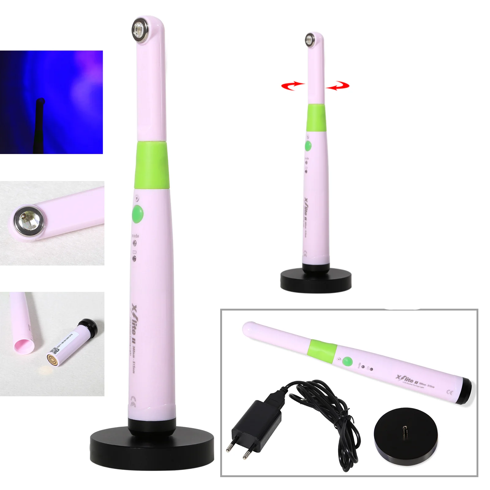 2pcs Dental Cordless /Wireless Curing-Light Lamp 1200mW 360 Rotate XLite II Teeth whitening Pink Color