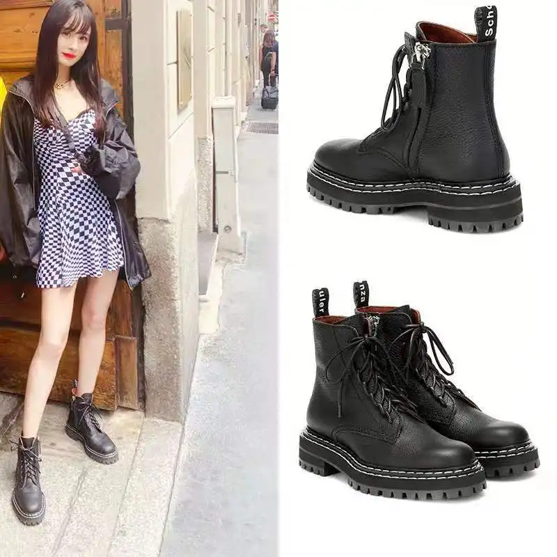 Мотоциклетные ботинки на массивном каблуке с боковой молнией зимние Брендовые