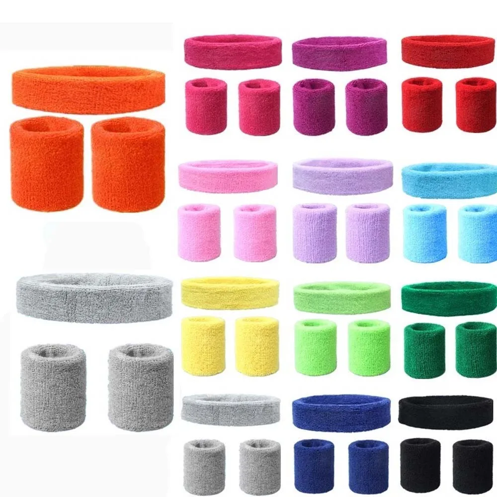 

Sports Wristband Headband Set Yoga Gym Stretch Headband Hair Band Brace Wraps Guards Stretch Sweatband Men Women