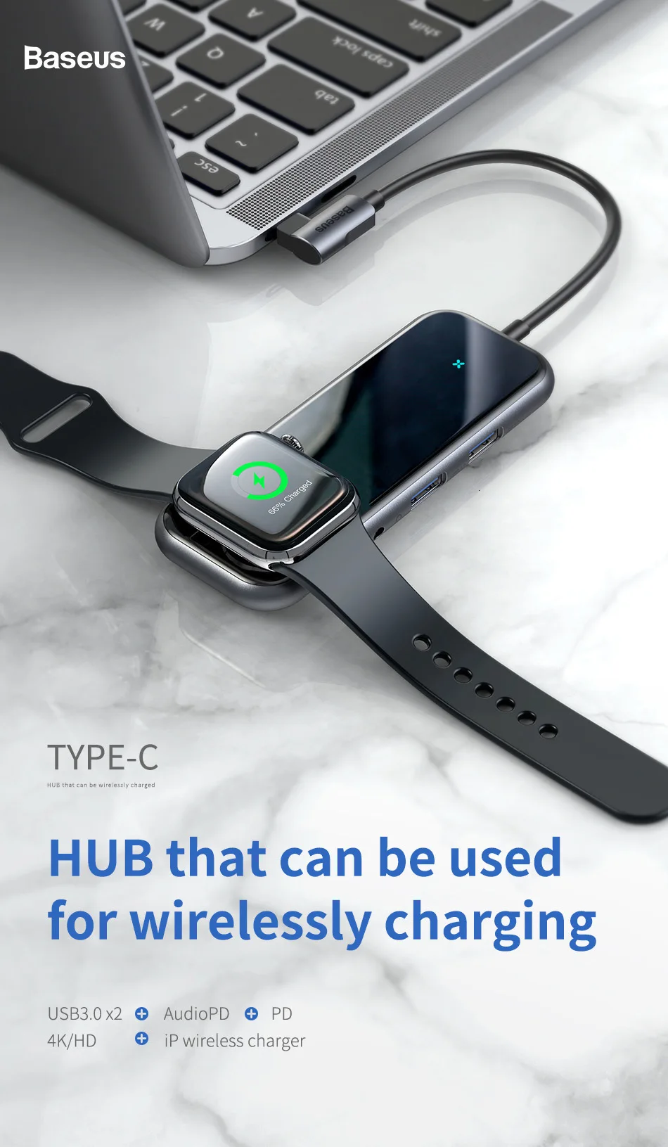 Baseus USB-C Тип C концентратор HDMI RJ45 Мульти USB 3,0 адаптер для MacBook Pro Air док-станция USB C концентратор с Беспроводной Зарядное устройство для наручных часов iWatch