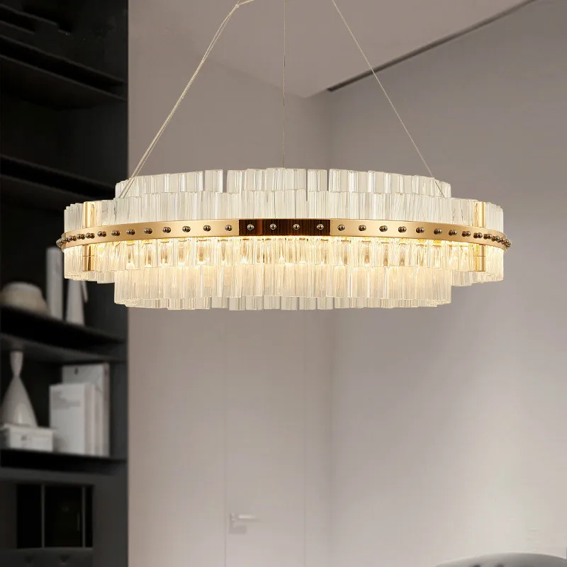 Пост Модерн 2 Слои K9 с украшением в виде кристаллов пластины золота хром Led люстра