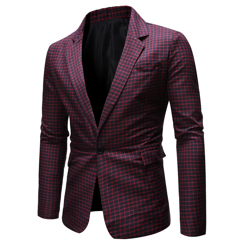 

Mens Plaid Checked Suit Blazer 2021 Spring New Slim Fit One Button Notch Lapel Casual Deily Dress Suit Jacket Blazer Masculino