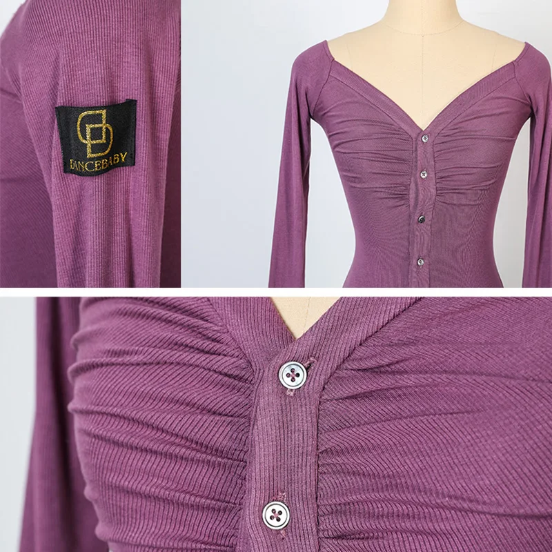 

Fashion Latin Dance Tops Female Adult Long-Sleeved Shirt Sexy V-Neck For Women Ballroom Salsa Performance Dancing Wear DWY4262