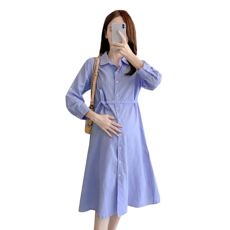 

Currently Available Maternity Dress 2020 Autumn New Style Shirt Fashion Mid-length Large Size Nursing A- line Skirt
