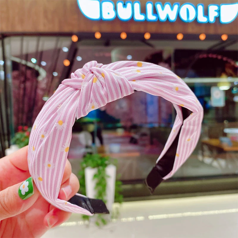 

New Flower Print Striped Hairband Top Knotted Headband Vintage Hair Hoop Fashion Headwear Lady Girl Hair Accessories for Women