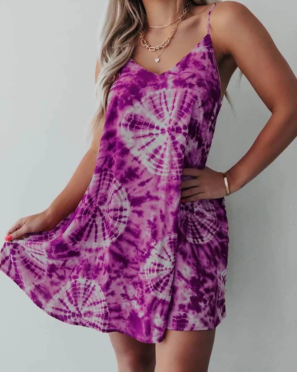 

2021 Summer Women's Dress New Style Hot Sale Spaghetti Strap Casual Holiday Female Dress Sleeveless V-Neck Knee-Length Dresses