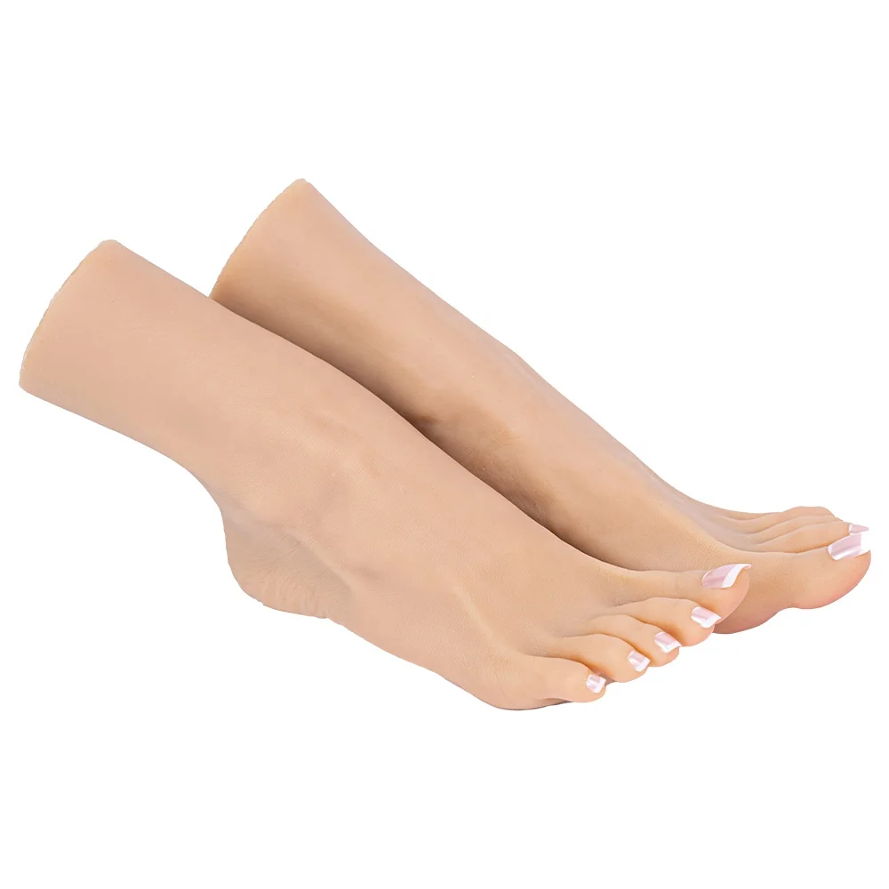 One Pair Female Silicone Foot Mannequin with Flexible Toes for Sock Drawing Shoe Display and Collection