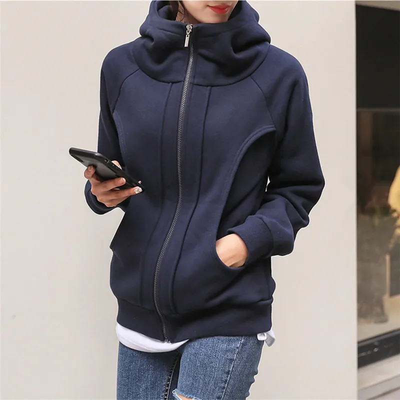 

Comelsexy Casual Turtleneck Hooded Sweatshirt Coat Women 2021 New OL Plus Velvet Thick Warm Loose Outwear Sportswear Sweatshirts