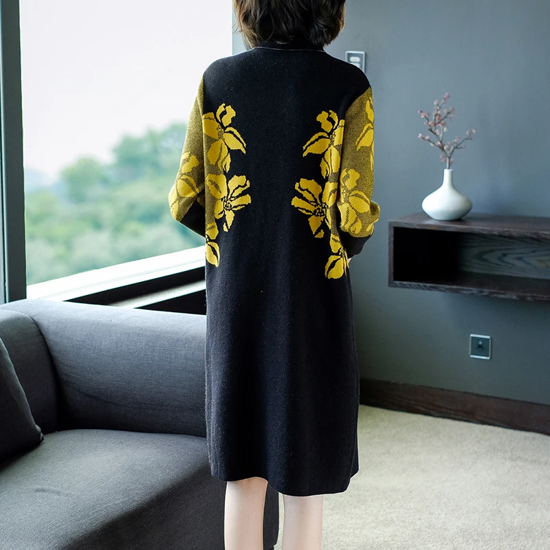 Размера плюс Женский вязанный пуловер свитер платье 2021 осень зима Новые