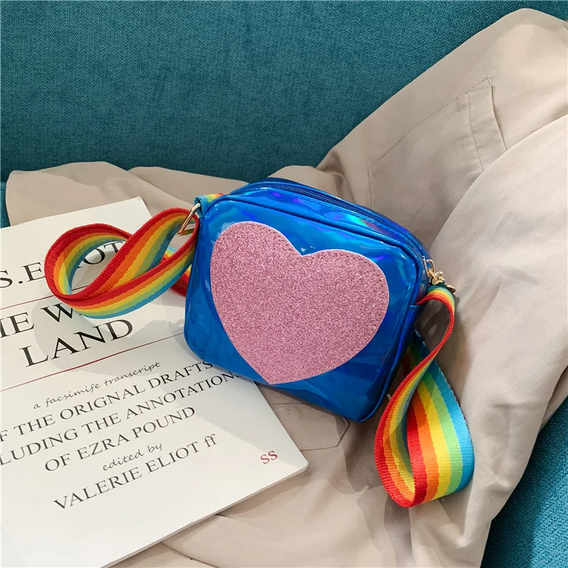 

Cute Children's mini Crossbody Bag PU Leather Rainbow Love Girls Princess Coin Purse Baby Kids Shoulder Bag Small Square Bags